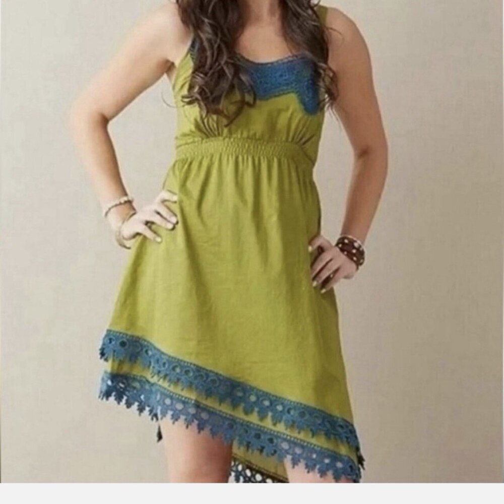 Matilda Jane Dress Womens Large Green Crochet Good Hart‎ Summer Asymmetric XS
